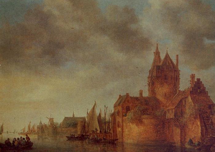 Jan van  Goyen A Castle by a River with Shipping at a Quay Spain oil painting art